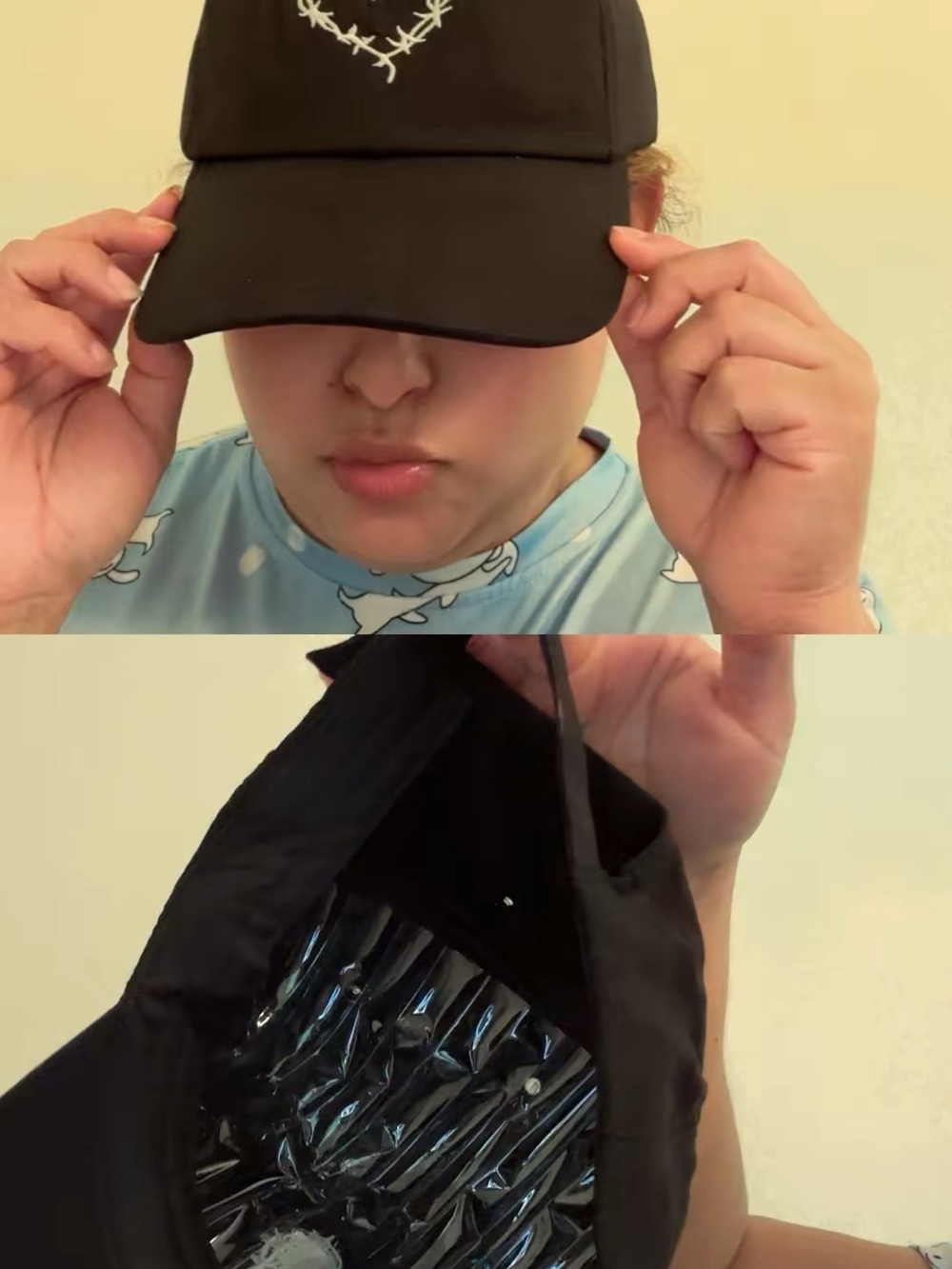 Black Adjustable Baseball Cap with Reflective Inner Lining - Brand Unknown
